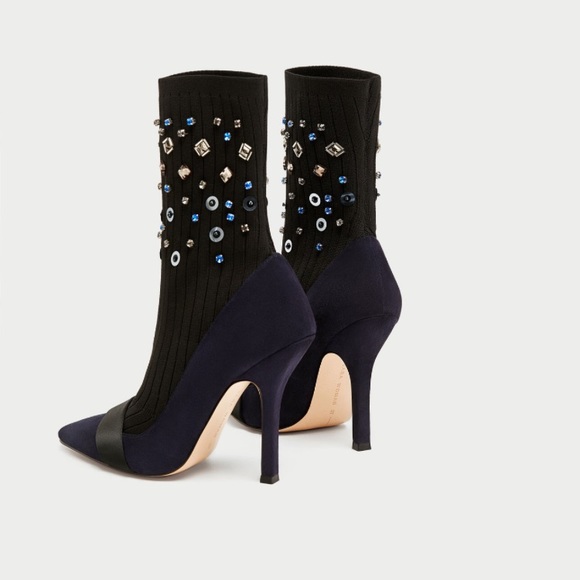 Zara embellished sock boots navy suede - Picture 3 of 4